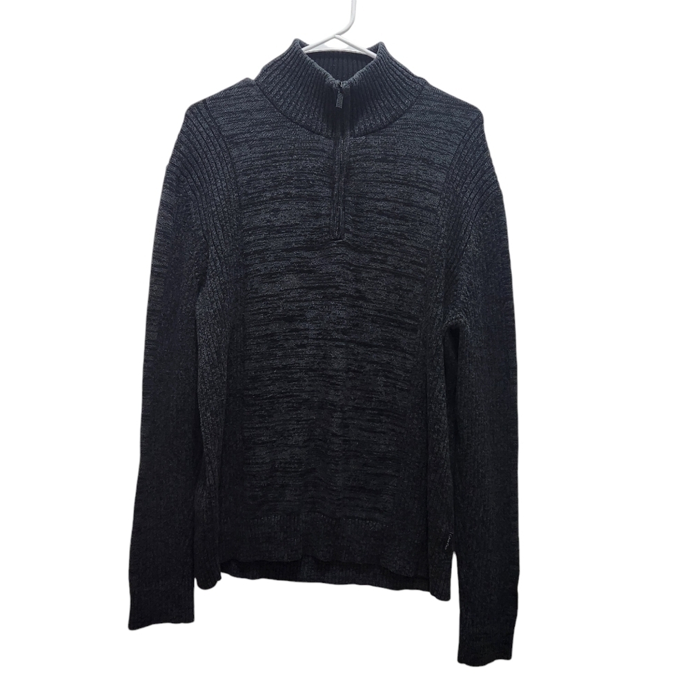 Calvin Klein Men's L 1/4  Zip Mock Turtle Neck Heathered Gray Cotton Sweater Y2K